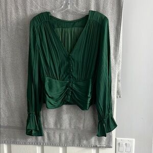 NWOT Anthropologie Green Blouse with Ruched Pleats size M tags removed